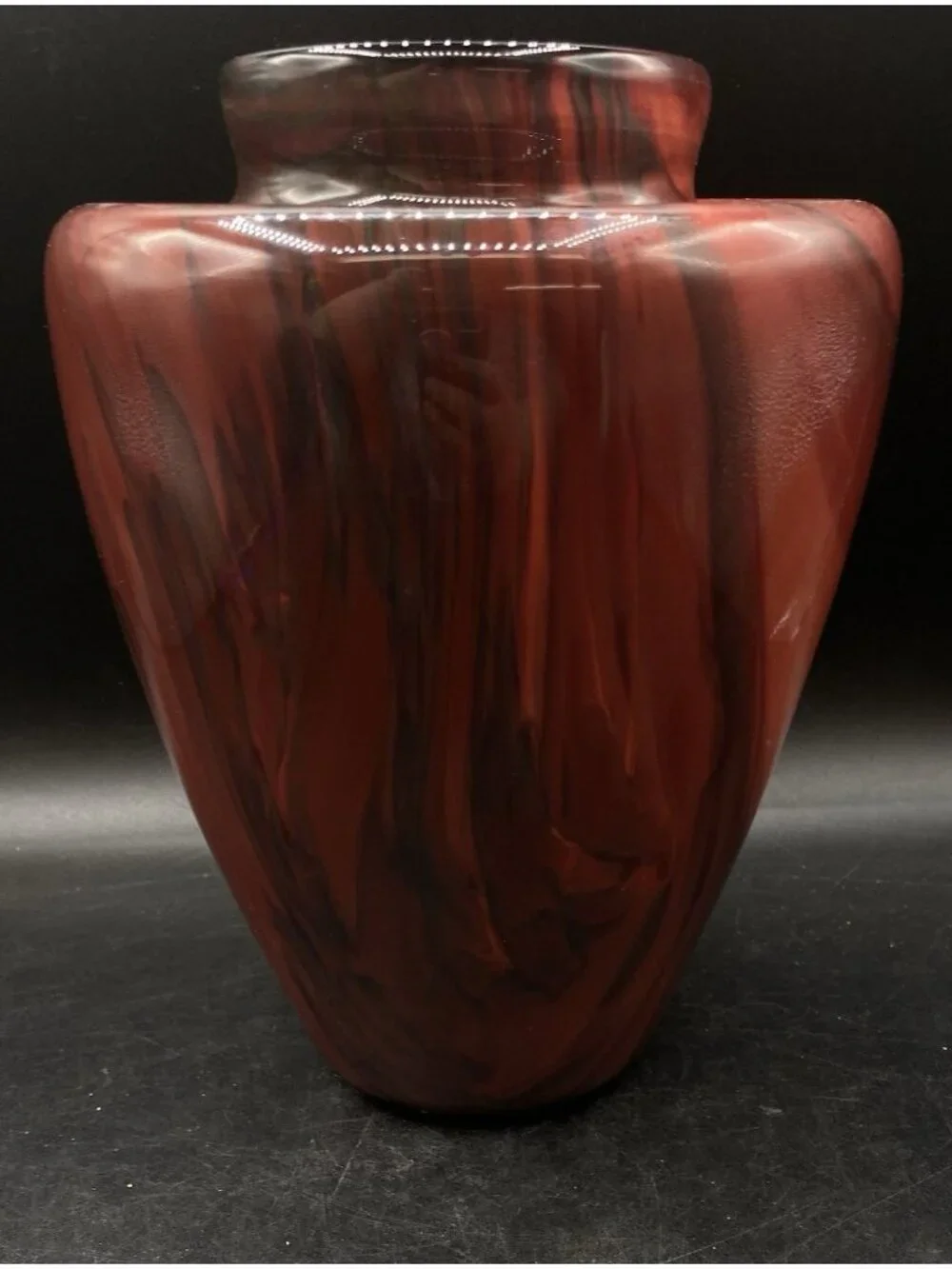 2005 Art Glass Artist Signed Dayne L Large Red Swirl Vase Vintage 8.5”